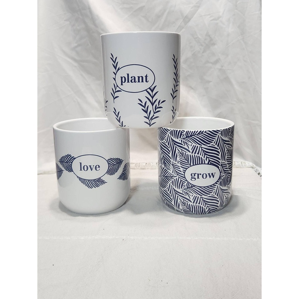 Mary & Martha Ceramic Planter Set Love Plant Grow Navy Blue White J4329 3pc